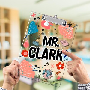 Teacher Floral Clipboard Appreciation Gifts,Personalized Teacher Clipboard,Teacher Acrylic Clipboard,End of Year Gift for Teacher