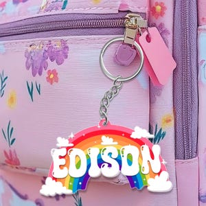 Cute Rainbow Girl&#39;s Name Tag for Backpack,Personalized Rainbow Name Tag for Kids,Rainbow Bag Tag,Gift for Girls,Back to School Gift