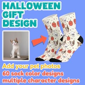 Custom Cat Socks,Personalized Photo Socks,Face on Socks,Cat and Owner Socks,Funny Photo Socks,Cat GIft,Halloween Gifts for Cat Lovers