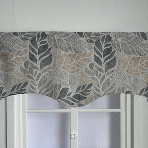 Cenefa decorativa de lino y algodón con estampado de hojas grises, estilo sencillo, tamaño personalizado.