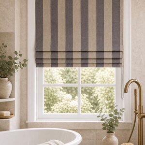 Black Stripe Pattern Roman Shades, Brown Stripe Roman Shades, Farmhouse Style, Custom Size Roman Shades, Handmade.