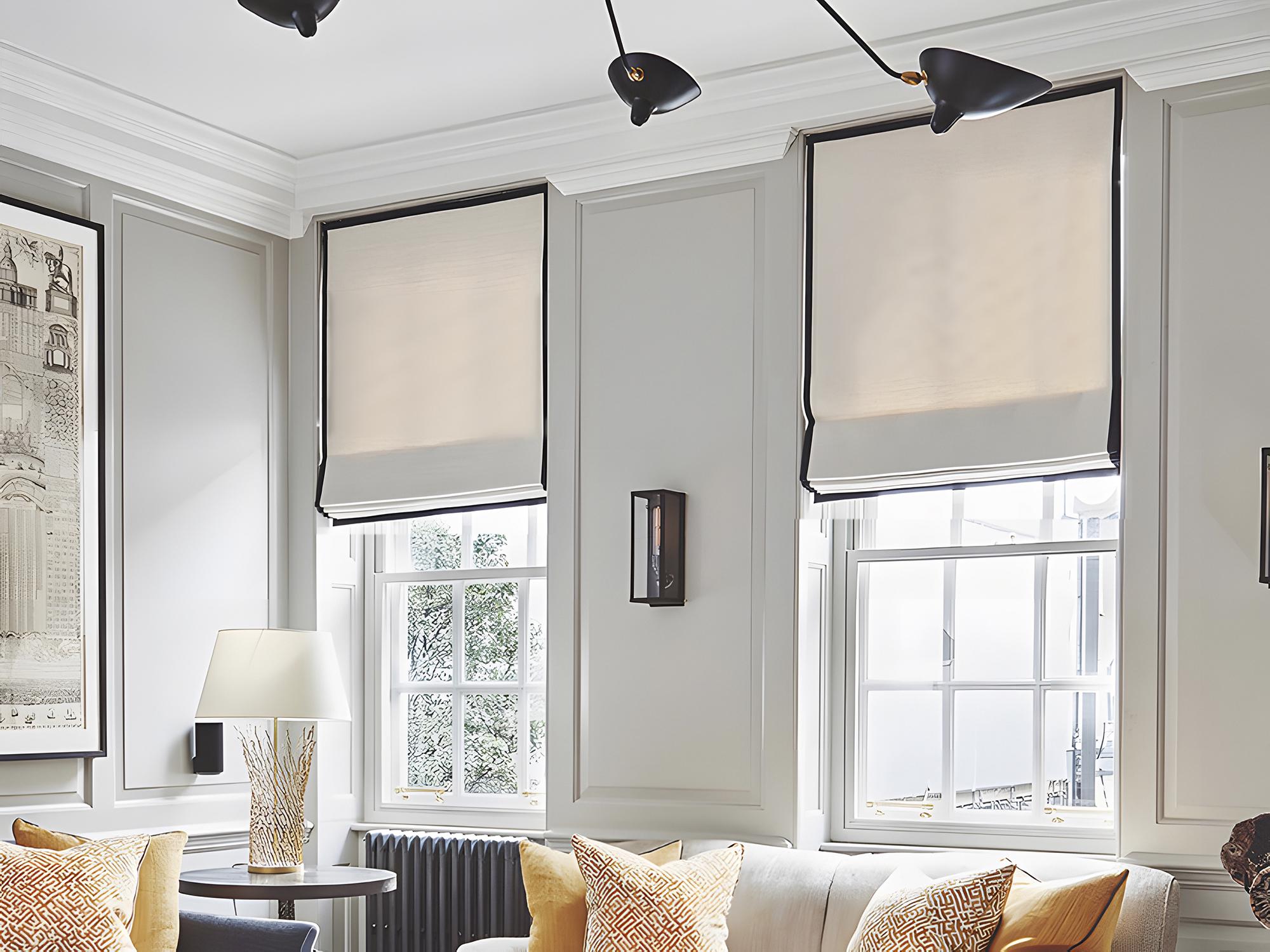 Shade Drawstring Loop Linen Roman Shades With Black Trim, Drawstring System, Custom Size Home ...
