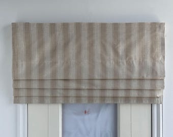 Brown Striped Cotton Linen Roman Shades, Printed Roman Shades, French Style, Custom Size Roman Shades, Handmade.