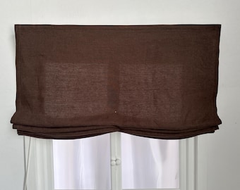 Brown Linen Roman Shades, Drawstring System, Custom Size Roman Shades, Handmade, Home Decor.