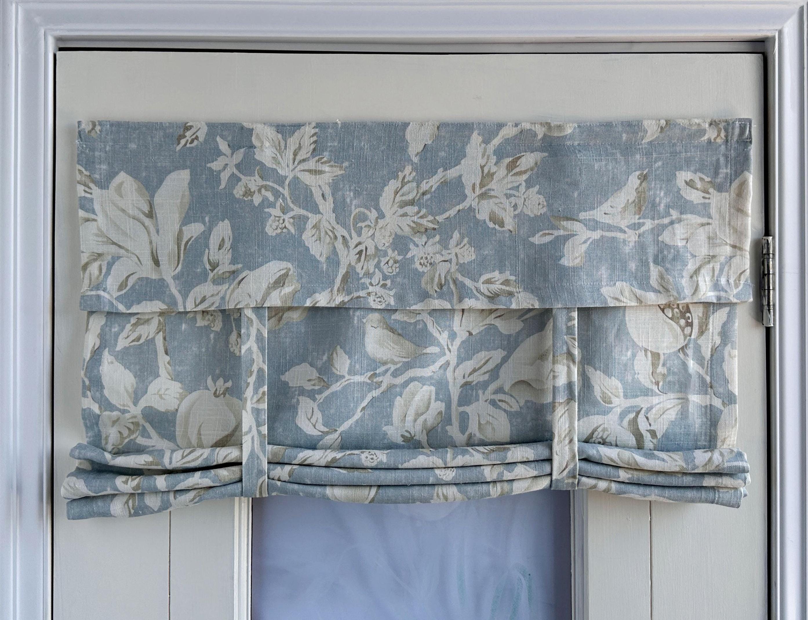 Light Blue Floral Pattern Print Cotton Linen Door Curtain, Door Privacy Curtain, Minimalist Door Panel, Custom Size