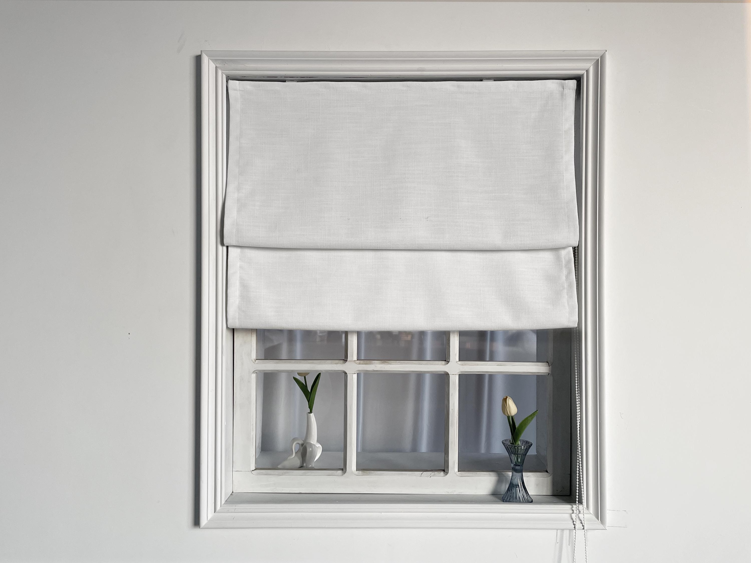Shade Drawstring Loop White Linen Roman Shades, Drawstring System, Blackout Roman Shades ...