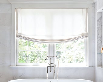 White Linen Roman Shades, Drawstring System, Custom Size Roman Shades, Handmade, Home Decor.