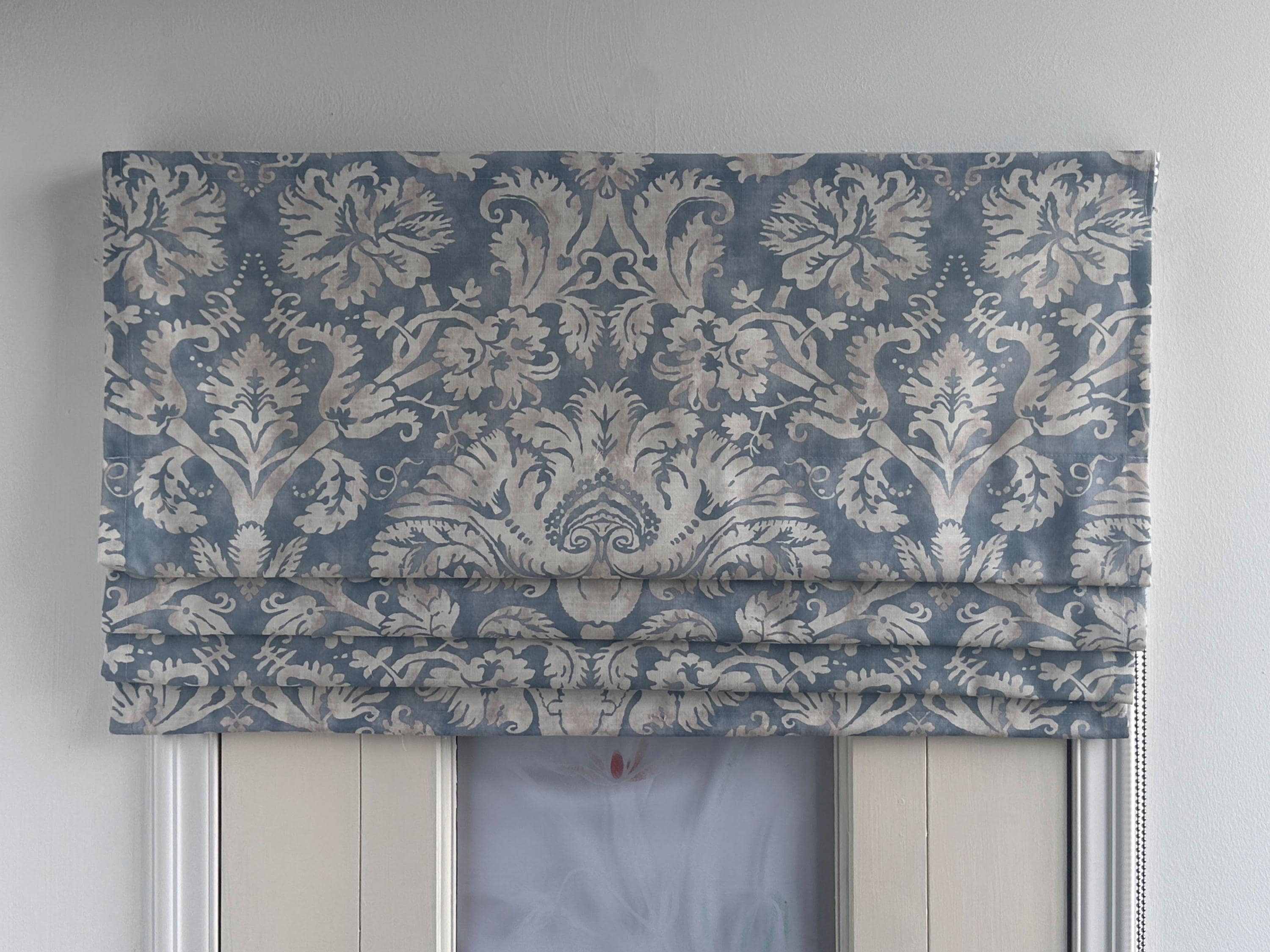 French Blue Floral Pattern Roman Shades, Printed Roman Shades, French Style, Custom Size Roman Shades, Handmade.
