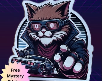 Cyberpunk Cat Sticker – Futuristic Vinyl Decal for Laptops, Phone Cases ...