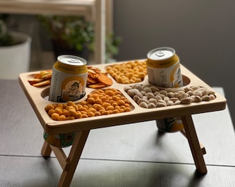 Mesa de cerveza de madera natural, soporte de cerveza artesanal, mesa de cerveza de picnic, soporte de cerveza de madera maciza, mesa de cerveza de playa, soporte de cerveza ecológico