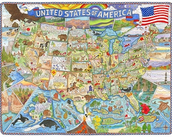 USA United States Map 8"x10" Art Print