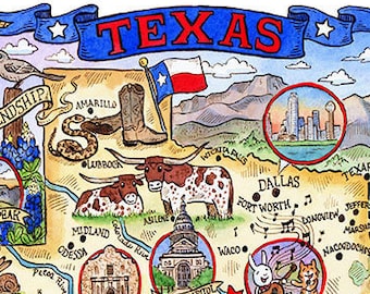 Texas State Map 16"x 20" Art Print