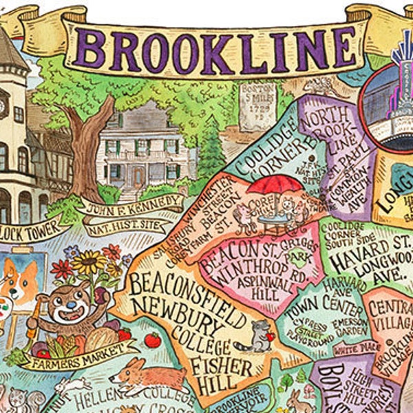 Brookline Massachusetts Map Art Print 11"x 14"