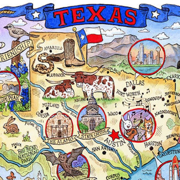 Texas State Map Etsy