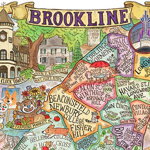 Brookline Massachusetts Map Art Print 8"x 10"