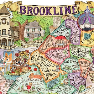 Brookline Massachusetts Map Art Print 16&quot;x 20&quot;