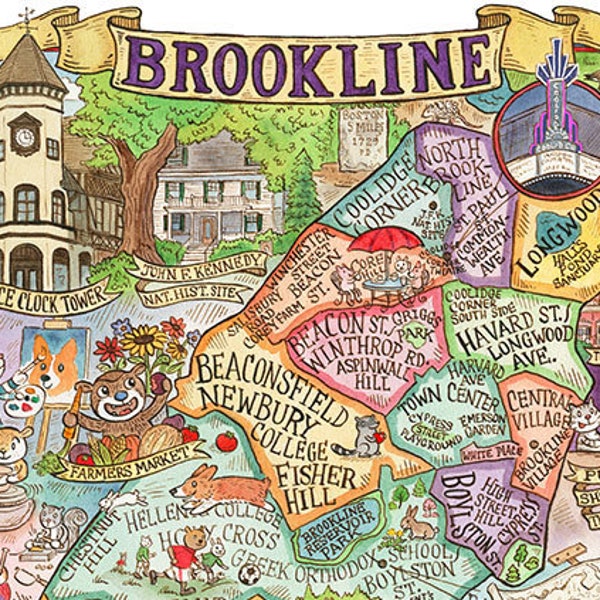 Brookline Massachusetts Map Art Print 16"x 20"