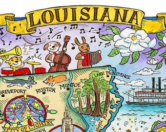 Louisiana State Map 16"x20" Art Print