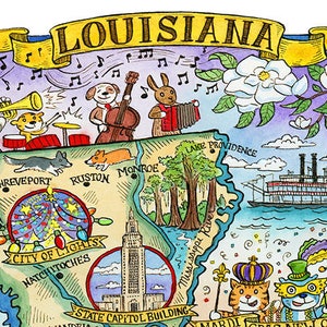 Carte d'état de la Louisiane 16"x20" Art Print