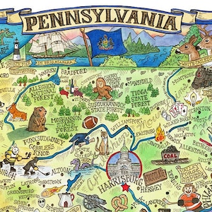 Impression d'art de carte de l'État de Pennsylvanie 20 x 10 po.