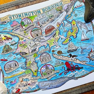 Stonington Borough Connecticut Map Art Print 8&quot;x10&quot;