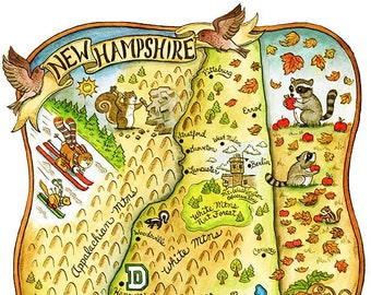 New Hampshire State Map Art Print 11" x 14"