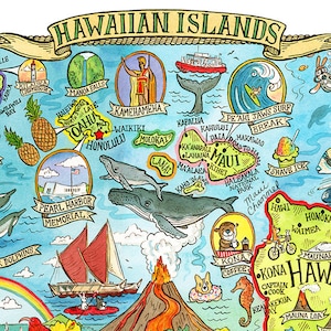 Carte de l'état des îles Hawaï 20 x 25 cm