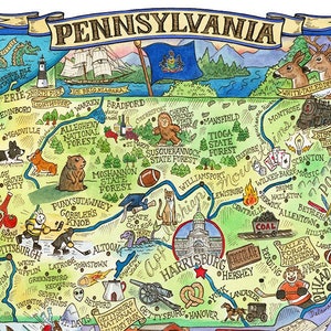 Impression d'art de carte de l'état de Pennsylvanie 27,4 x 35,4 cm