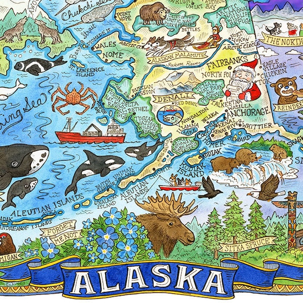 Alaska staat kaart Art Print 11 "x 14"