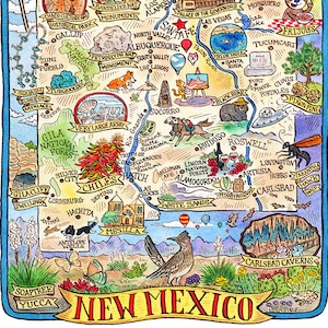 Impression d'art de carte de l'État du Nouveau-Mexique 20,4 x 10,8 cm