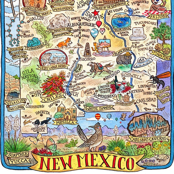 New Mexico State Map Art Print 8" x 10"