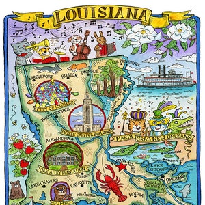 Louisiana State Map 11&quot;x 14&quot; Art Print