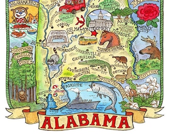 Alabama Map Art Print 11"x 14"