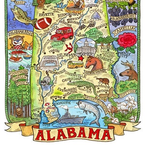Impression d'art de carte de l'Alabama 16 "x 20"