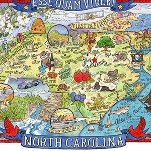 Carte de l'État de Caroline du Nord 27,4 x 35,4 cm