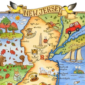 New Jersey State Map Kunstdruck 8 "x 10"