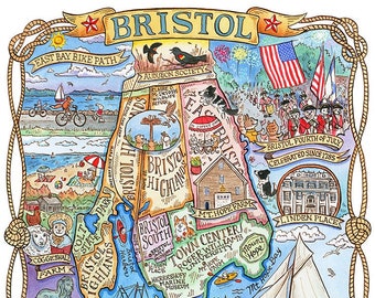 Bristol Rhode Island Map Art Print 11"x 14"