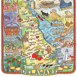 Impression artistique de la carte de l'État du Delaware 20 x 25 cm