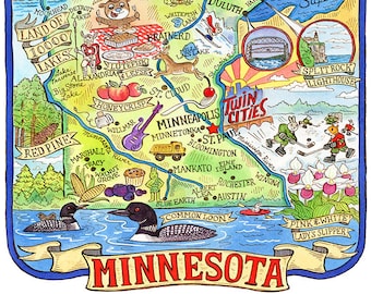 Minnesota State Map Art Print 8" x 10"