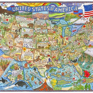 USA USA Karte 8"x10" Kunstdruck."