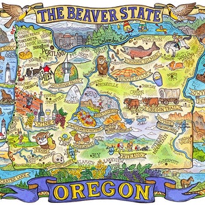 Impression d'art de carte d'état de l'Oregon 8 "x 10"