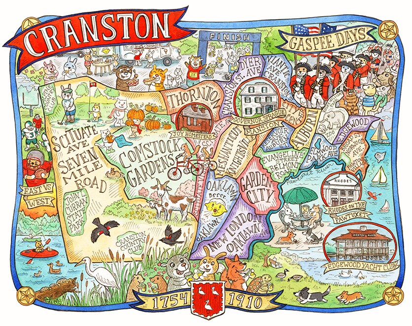 Cranston Ri Plat Maps Cranston Rhode Island Art Map 8X10 | Etsy