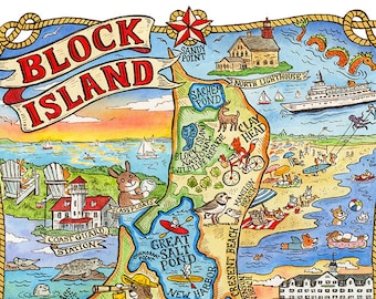 Block Island Rhode Island Map Art Print 8"x 10"