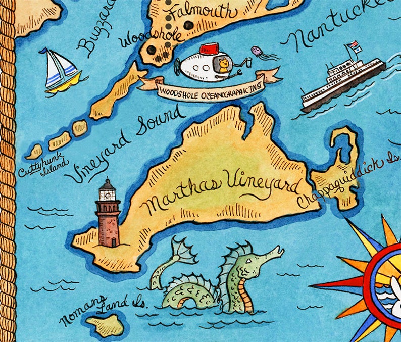 Map of Cape Cod Art Print 8 X10 Etsy