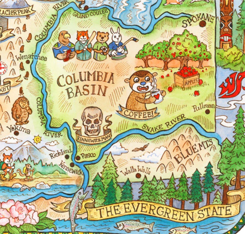 Washington State Map 11"x14" Art Print - Etsy