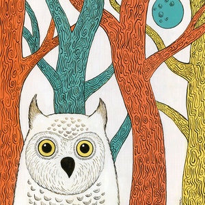 Blue Moon Owl Forest Art Print 8 x10 image 1