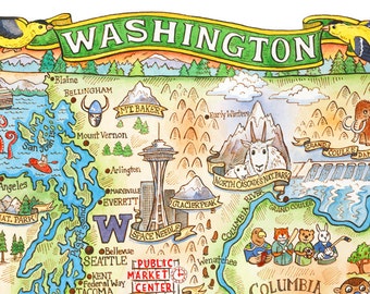 Washington State Map 11"x14" Art Print