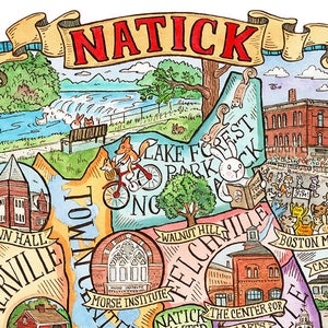 Impression d'art carte Natick Massachusetts 20 x 10 po.