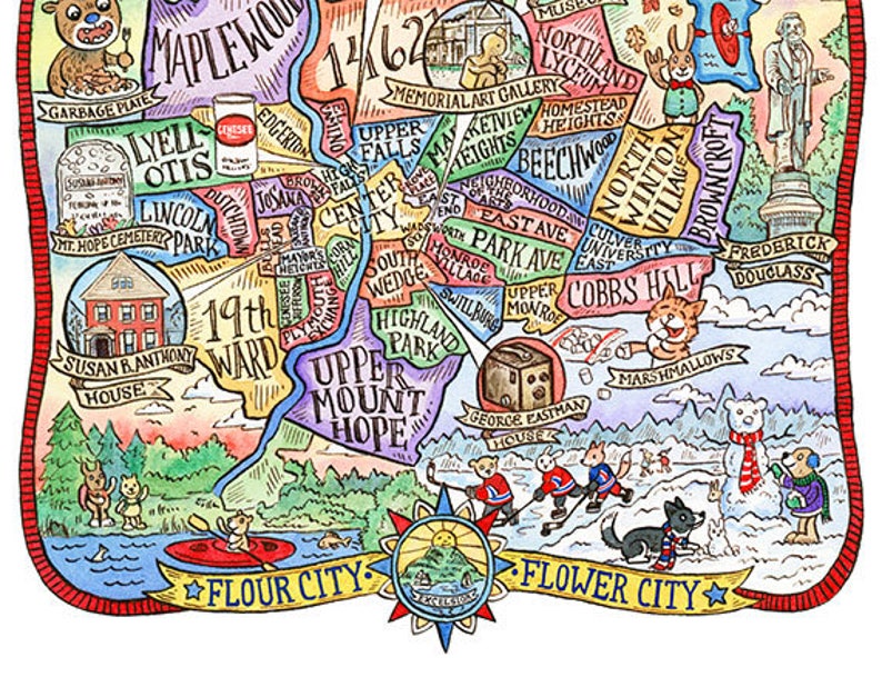 Rochester New York Map Art Print 11x 14 Etsy