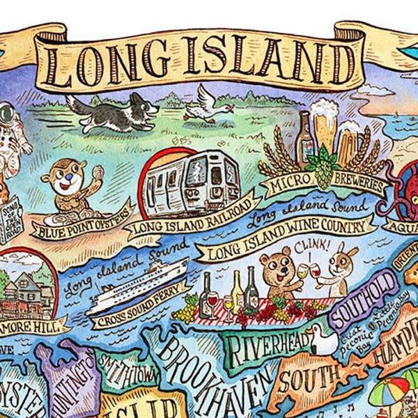 Long Island, New York, carte 40 x 50 cm